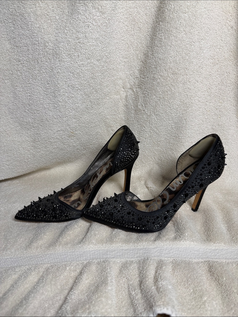 Sam Edelman Black Studded Pointed Toe Stiletto Pumps - Picture 3 of 5